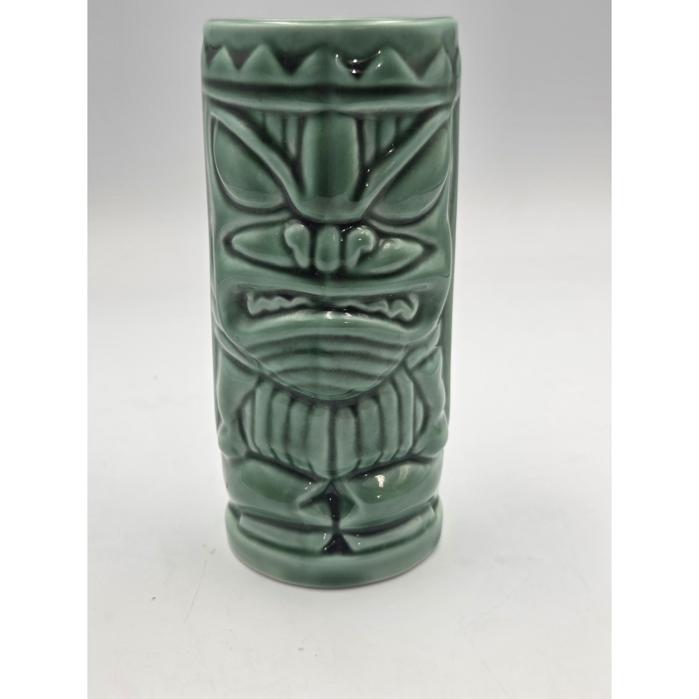 Tiki Mug Green Ceramic 7" tall Tumbler Cocktail Barware